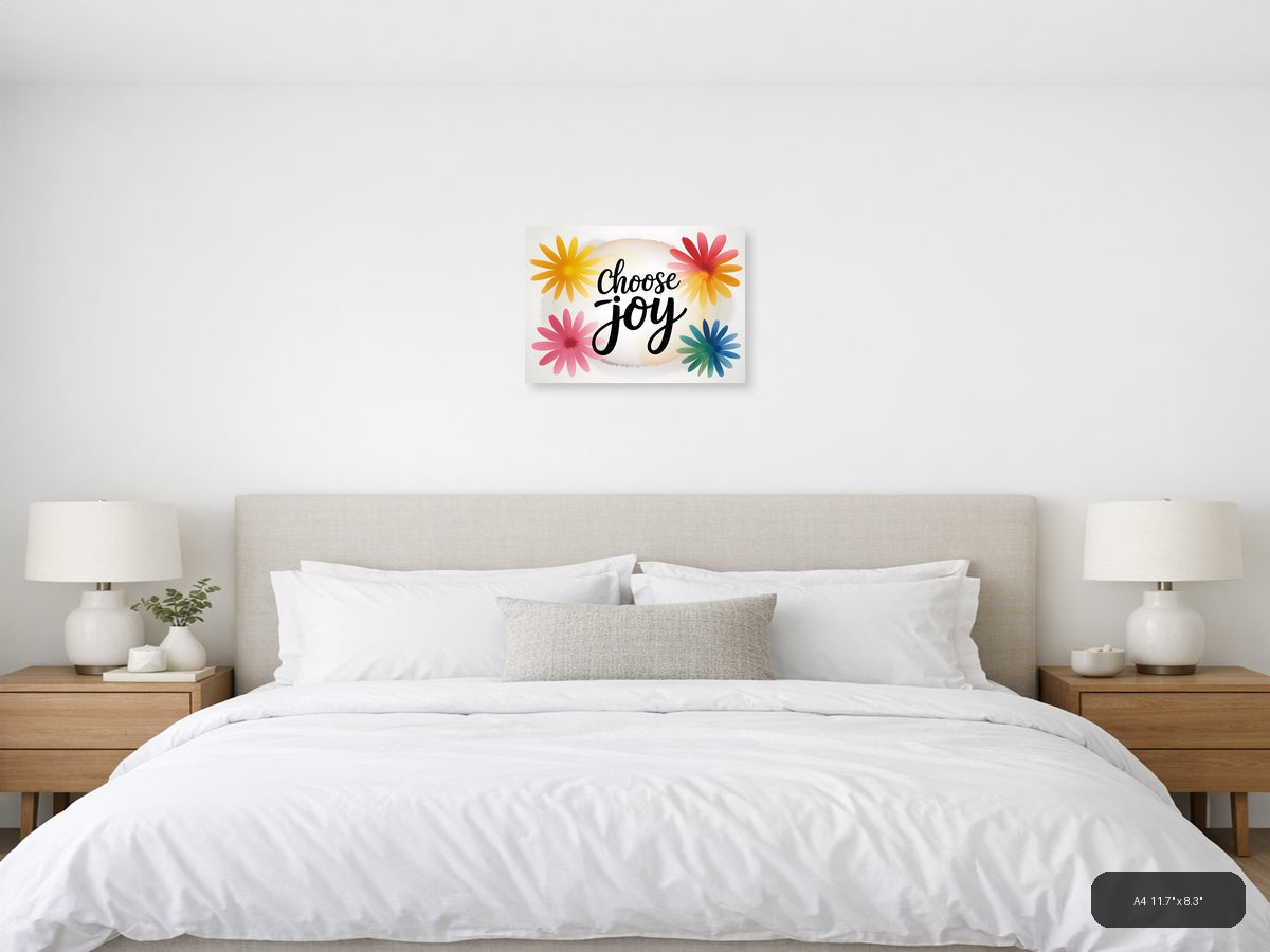 Choose Joy Watercolor Flowers Landscape Wall Art — A4 / Bedroom