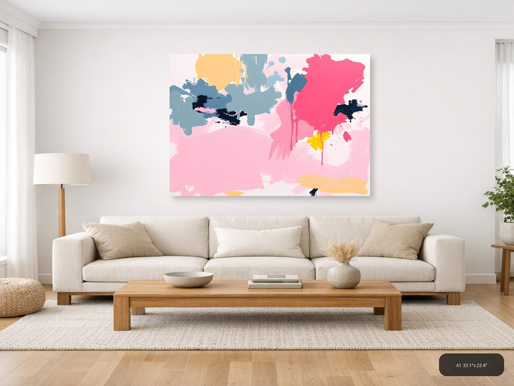 Abstract Pink & Blue Brushstroke Modern Wall Art — A1 / Living Room