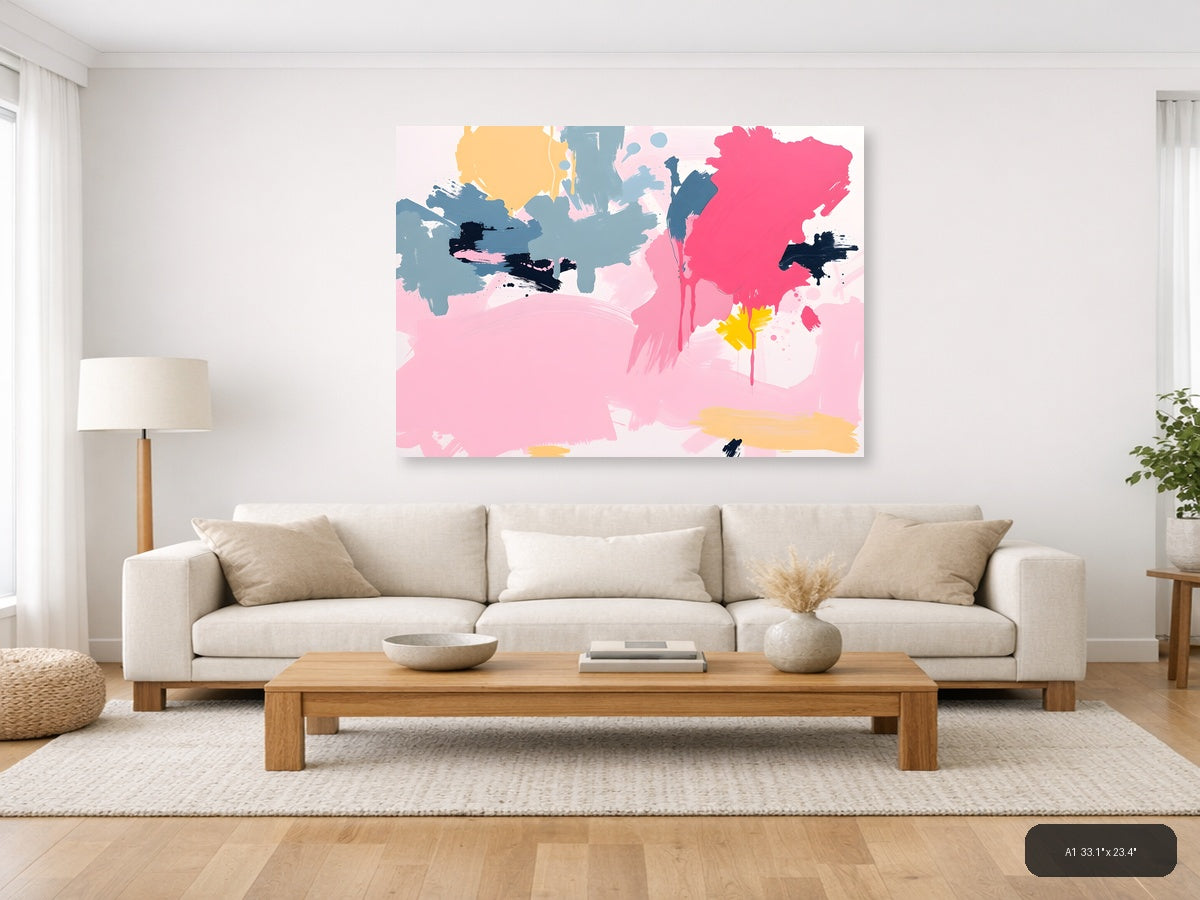 Abstract Pink & Blue Brushstroke Modern Wall Art — A1 / Living Room