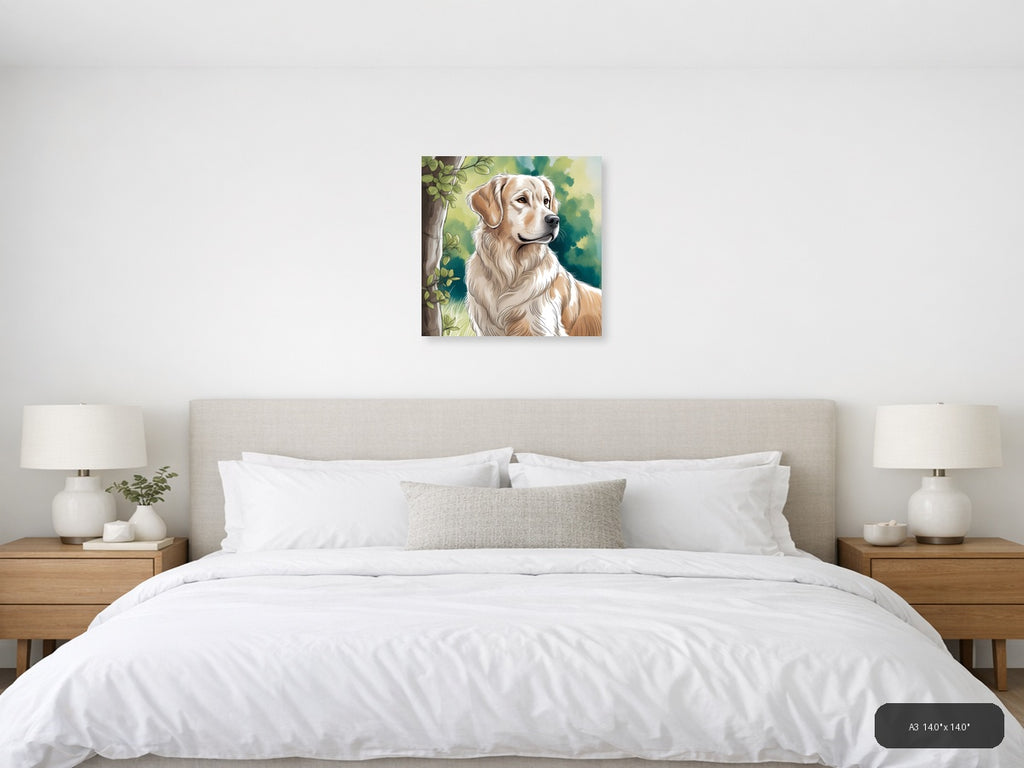 Golden Retriever Portrait Line Art Wall Art — A3 / Bedroom