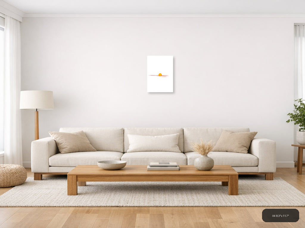 Minimalist Sunset Over Water Horizon Wall Art — A4 / Living Room