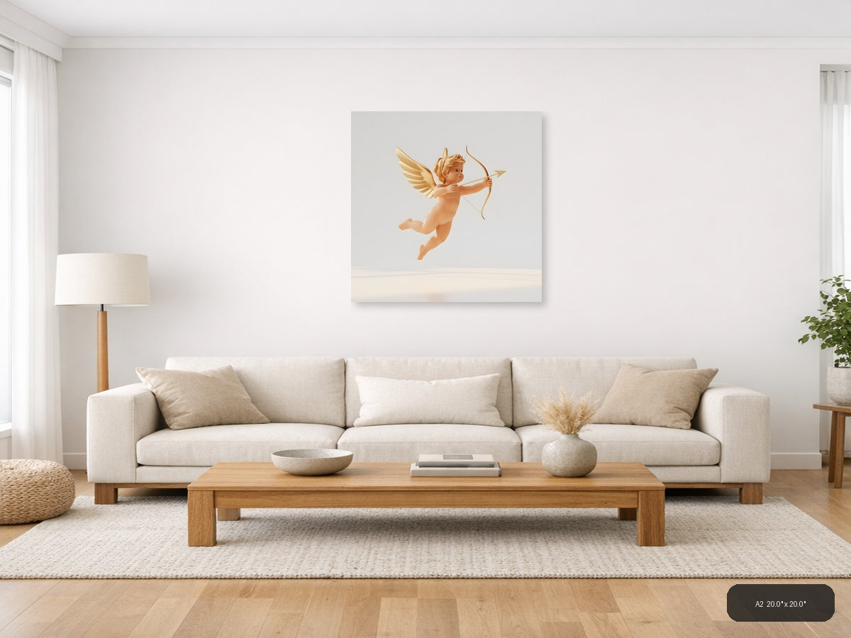 Golden Cupid with Bow and Arrow Minimalist Wall Art — A2 / Living Room