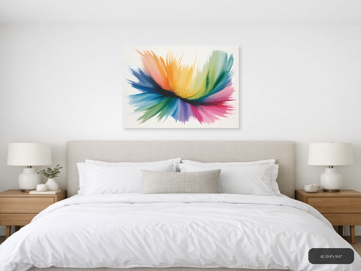 Rainbow Watercolor Splash Abstract Wall Art — A2 / Bedroom