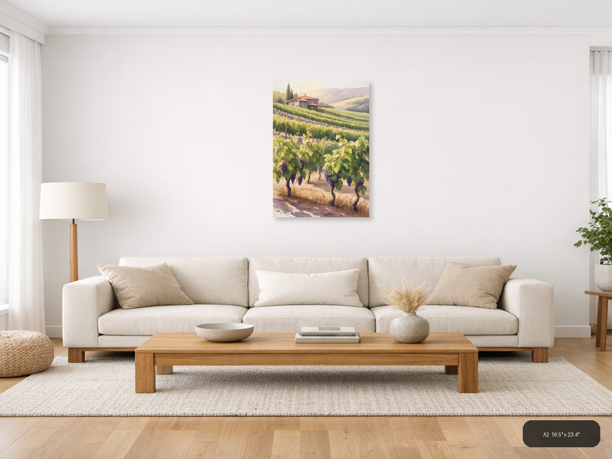 Tuscan Vineyard Villa Watercolor Wall Art — A2 / Living Room