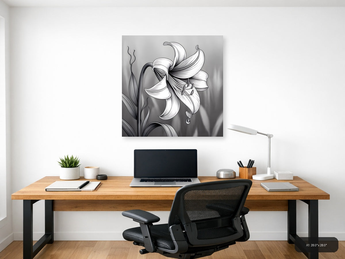 Oriental Lily Line Art Botanical Drawing Wall Art — A1 / Office