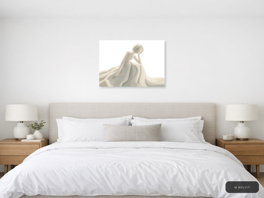 Elegant Woman in Flowing Gown Minimalist Wall Art — A3 / Bedroom