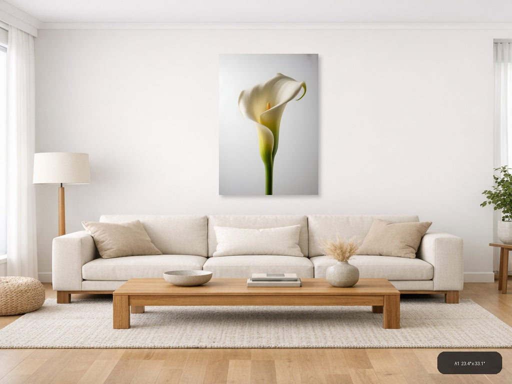 White Calla Lily Minimalist Botanical Wall Art — A1 / Living Room