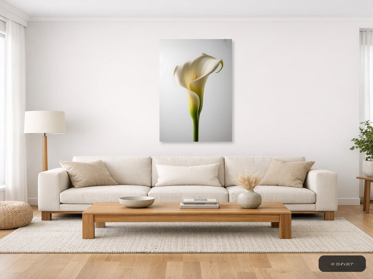 White Calla Lily Minimalist Botanical Wall Art — A1 / Living Room