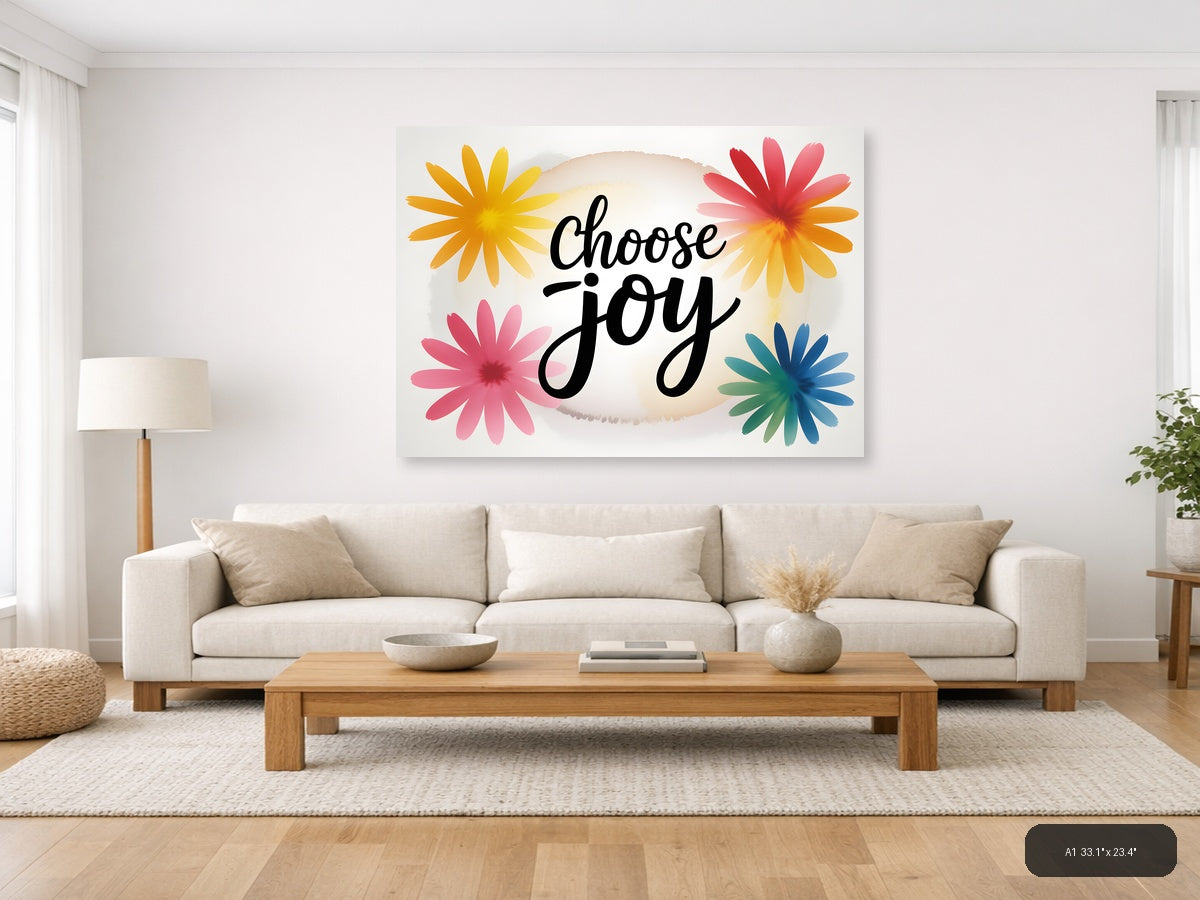 Choose Joy Watercolor Flowers Landscape Wall Art — A1 / Living Room