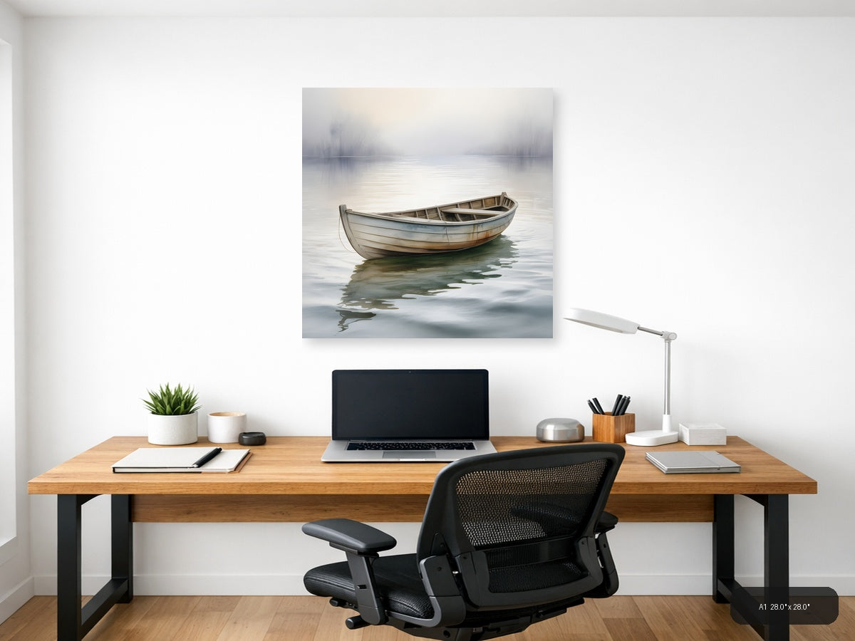 Misty Boat Reflection Watercolor Wall Art — A1 / Office