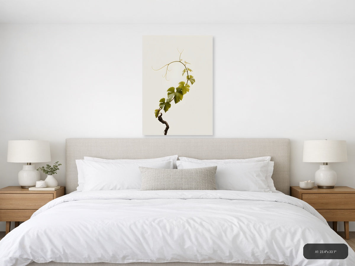 Minimalist Grapevine with Tendrils Portrait Wall Art — A1 / Bedroom