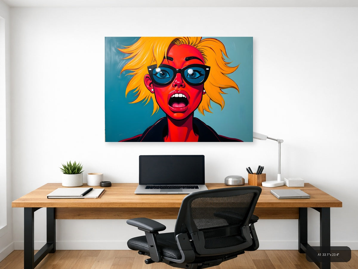 Bold Red Face Yellow Hair Pop Art Abstract Wall Art — A1 / Office