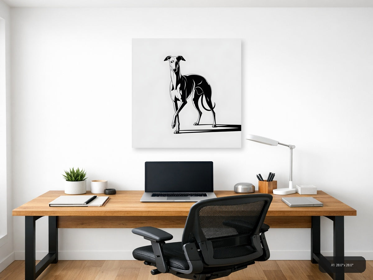 Minimalist Greyhound Dog Black and White Wall Art — A1 / Office