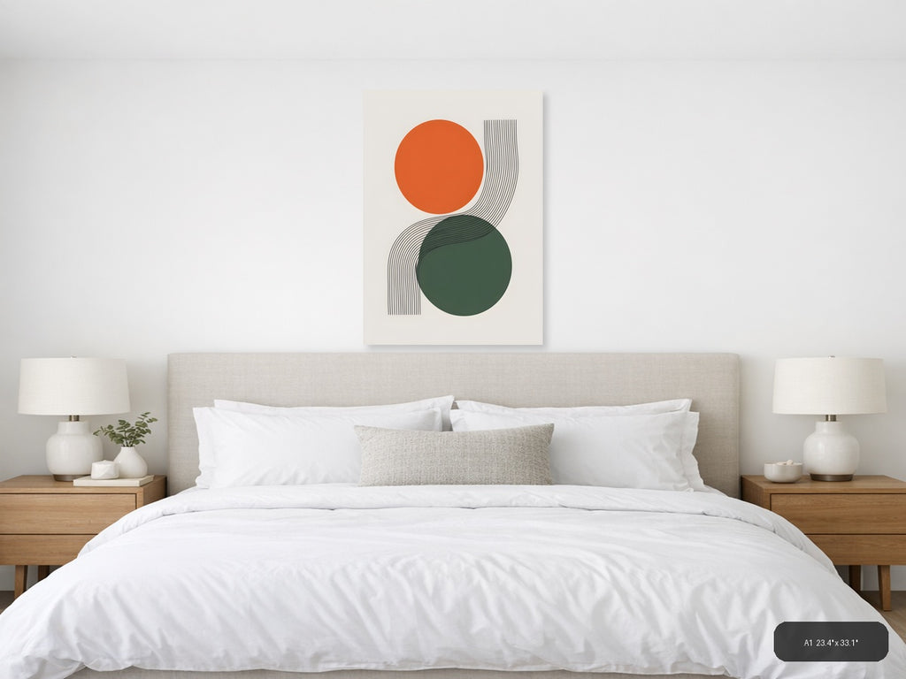 Orange and Green Circles with Line Art Curves Wall Art — A1 / Bedroom