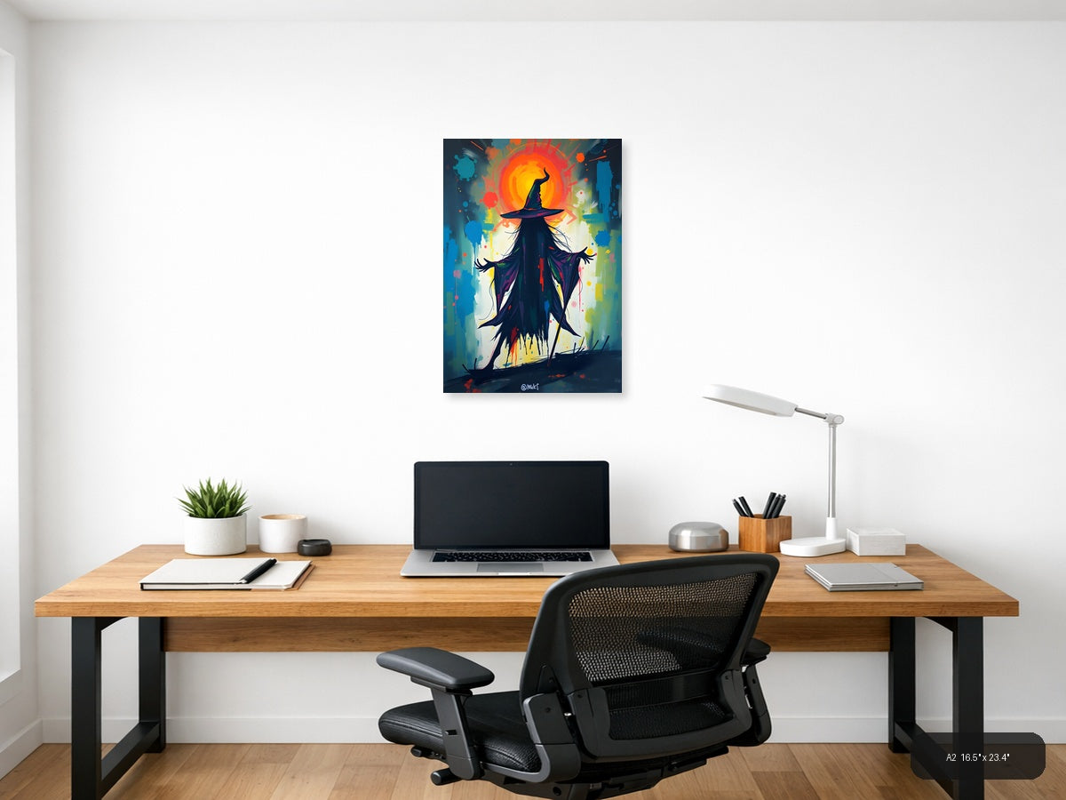Abstract Wizard Silhouette with Glowing Sun Wall Art — A2 / Office