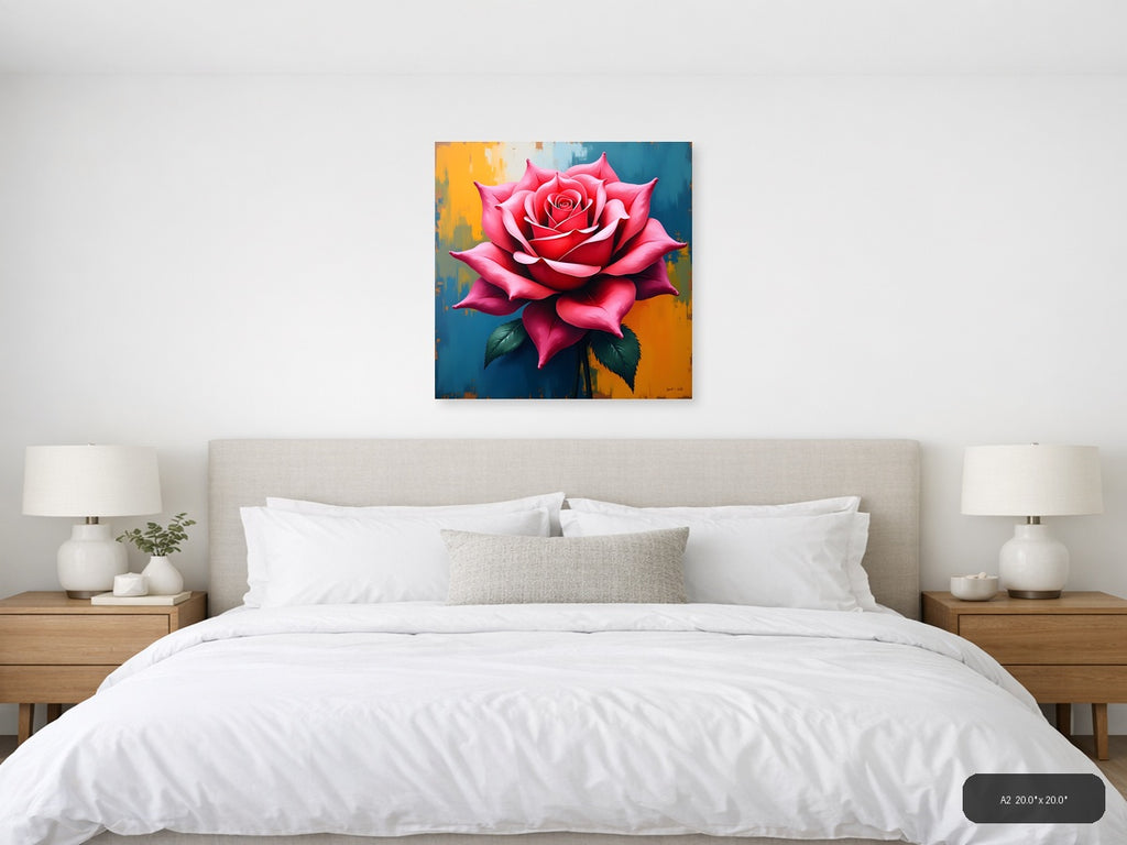 Vibrant Red Rose Abstract Modern Floral Wall Art — A2 / Bedroom