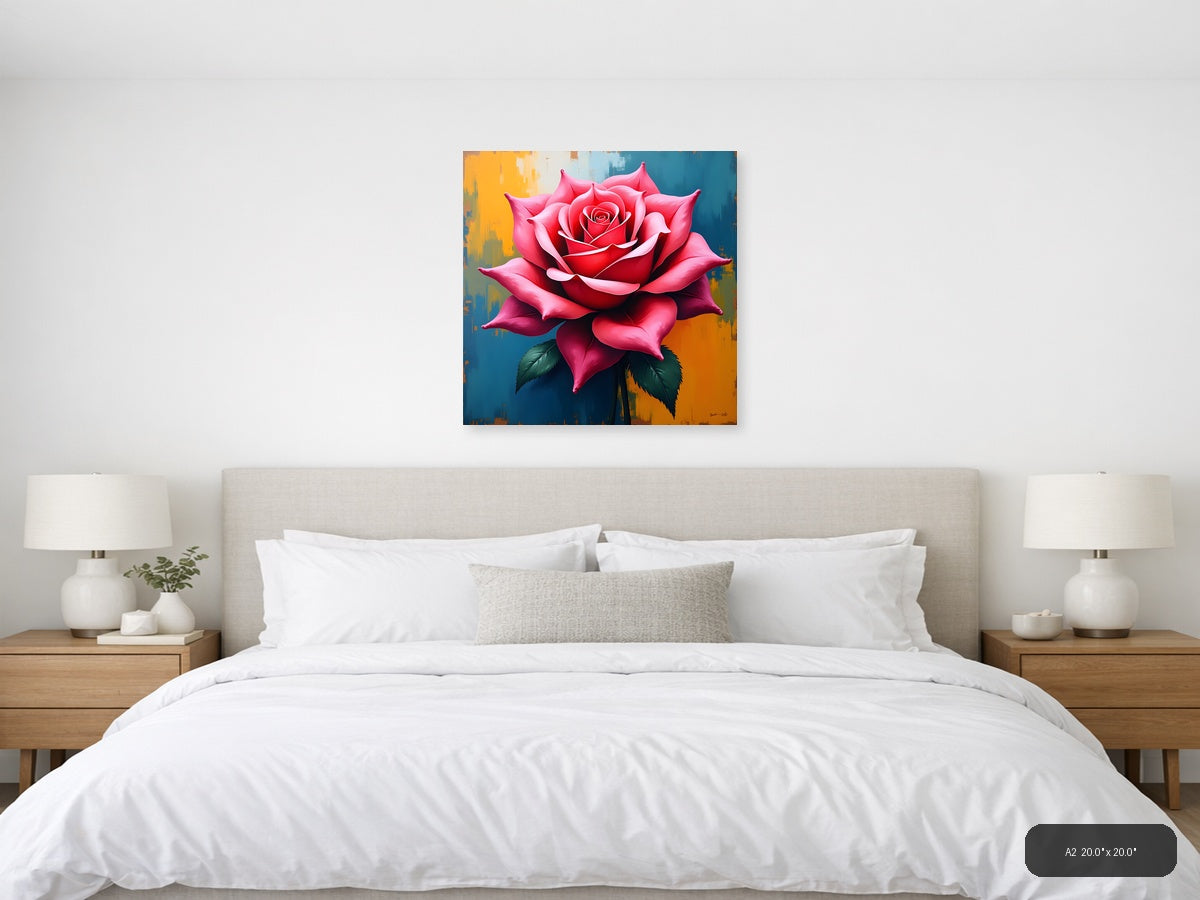 Vibrant Red Rose Abstract Modern Floral Wall Art — A2 / Bedroom