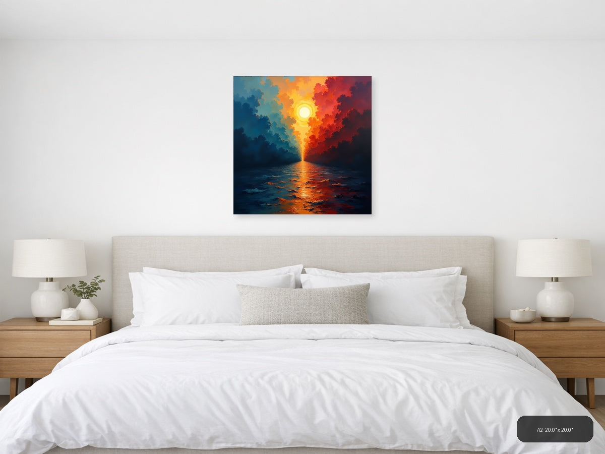 Abstract Sunrise Over Ocean - Dramatic Sky Wall Art — A2 / Bedroom