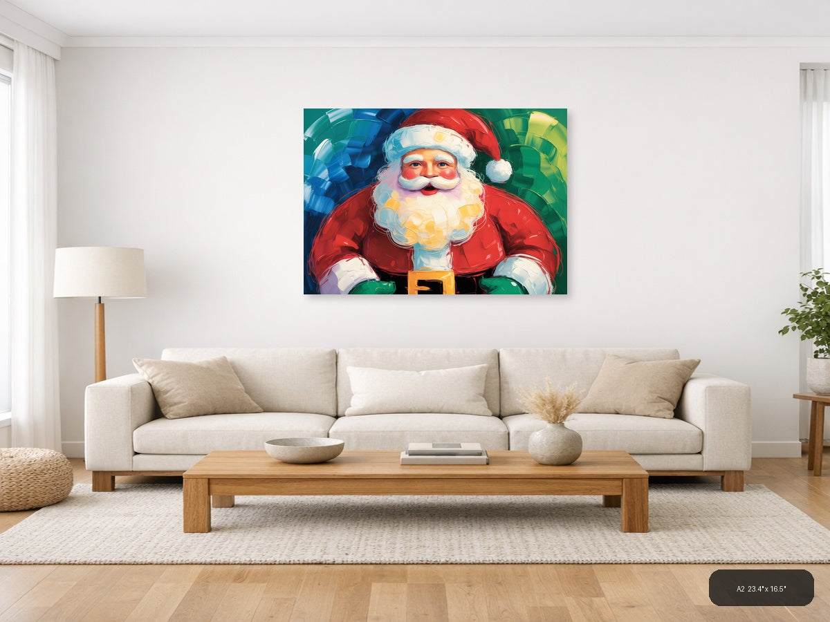 Abstract Santa Claus Portrait Colorful Holiday Wall Art — A2 / Living Room