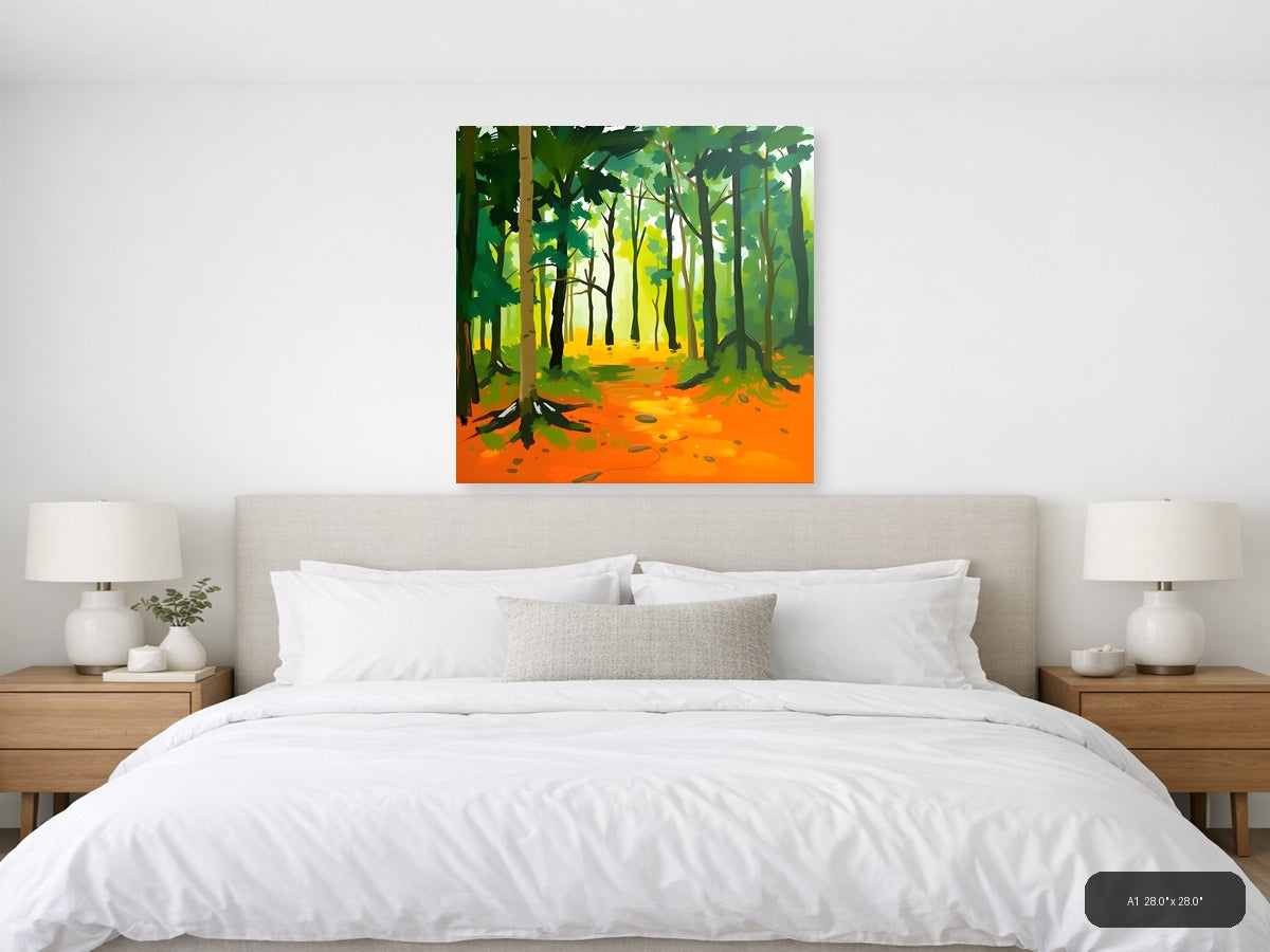 Abstract Forest Path Orange Floor Modern Wall Art — A1 / Bedroom