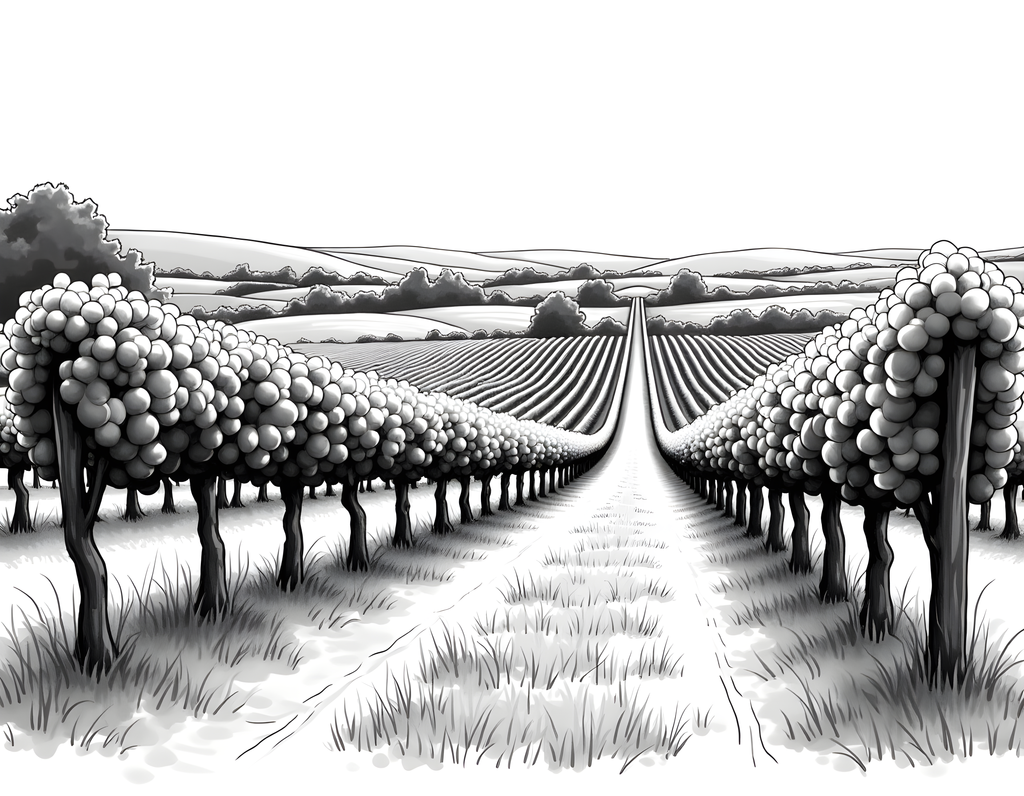 Vineyard Perspective Line Art - Landscape Wall Art