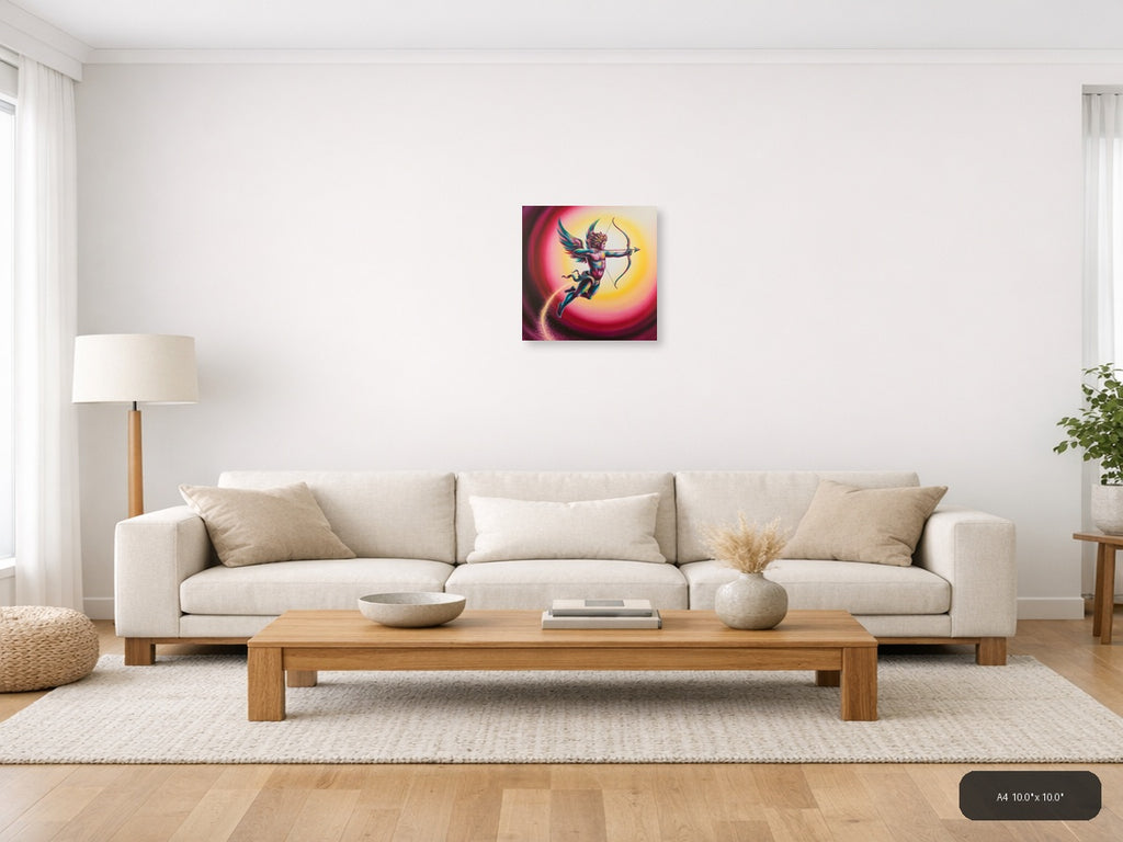 Colorful Cupid Angel with Bow Abstract Wall Art — A4 / Living Room
