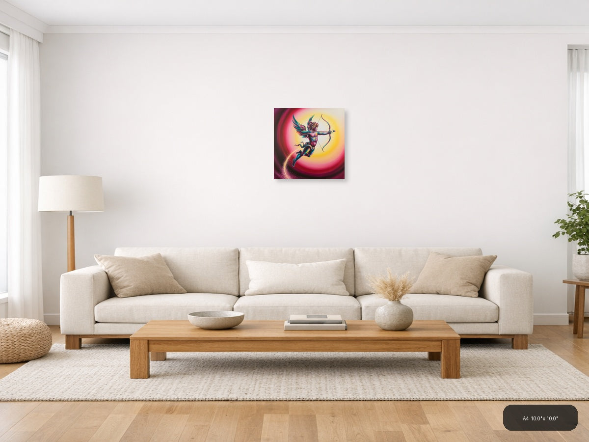 Colorful Cupid Angel with Bow Abstract Wall Art — A4 / Living Room
