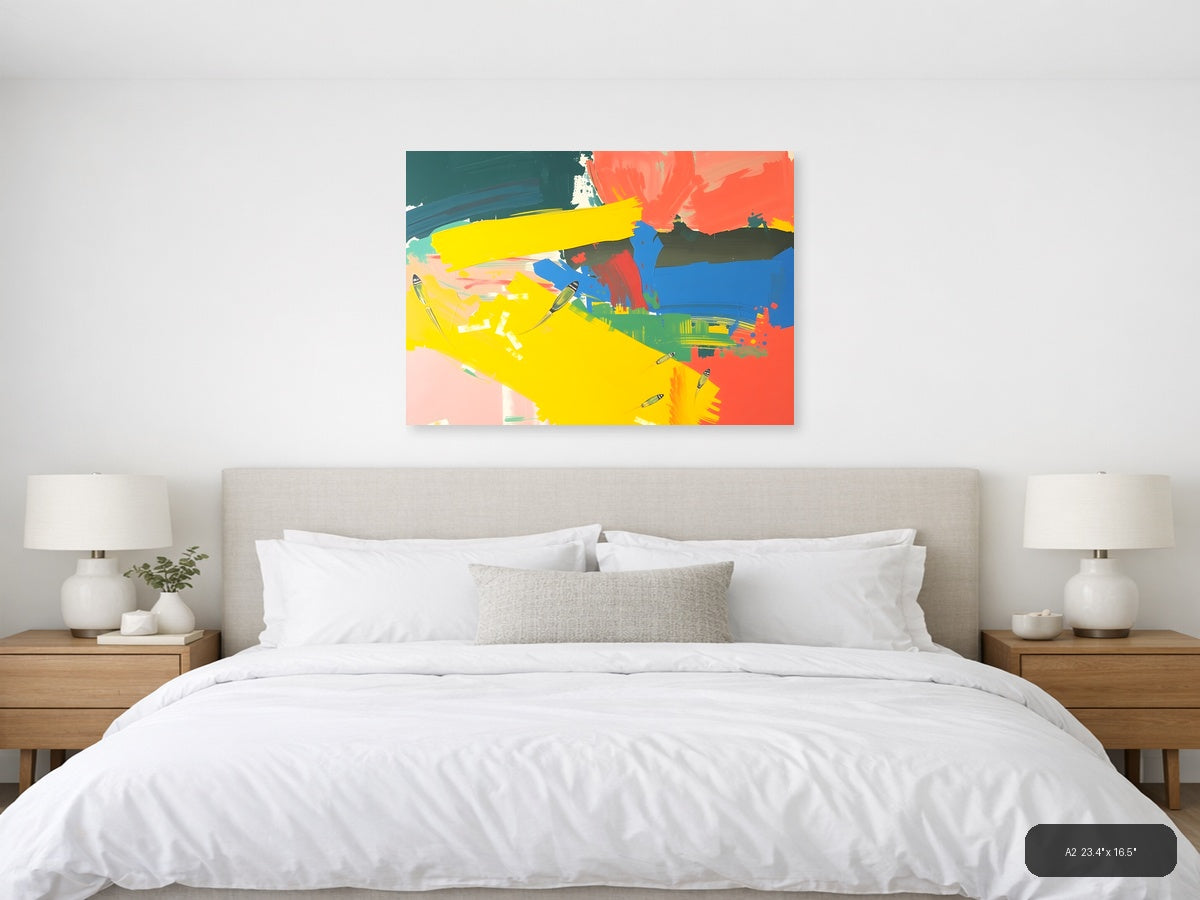 Vibrant Abstract Landscape with Boats - Modern Wall Art — A2 / Bedroom
