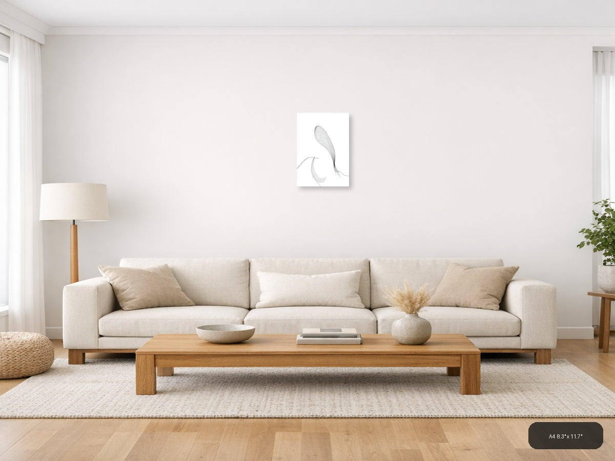 Abstract Feather Line Art Minimalist Portrait Wall Art — A4 / Living Room