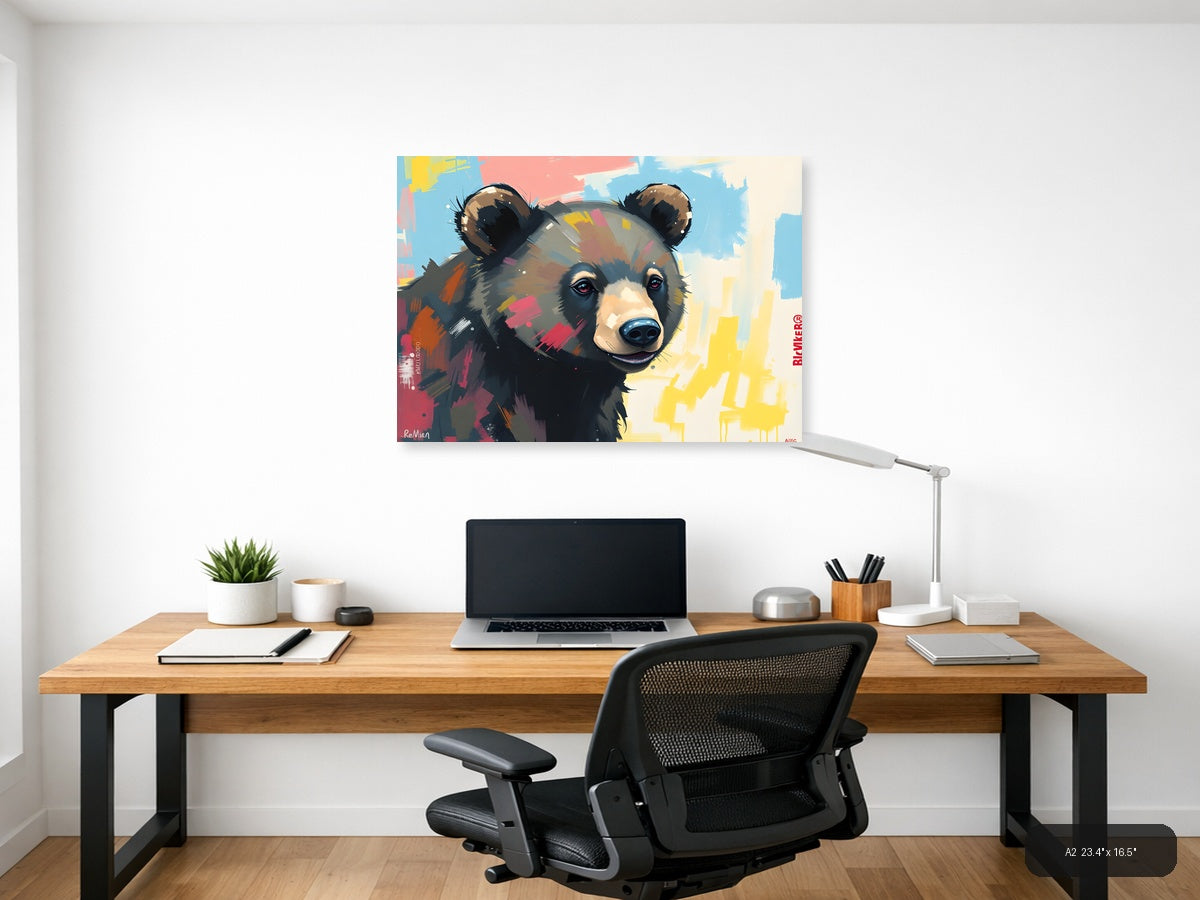 Colorful Abstract Bear Portrait Wall Art — A2 / Office