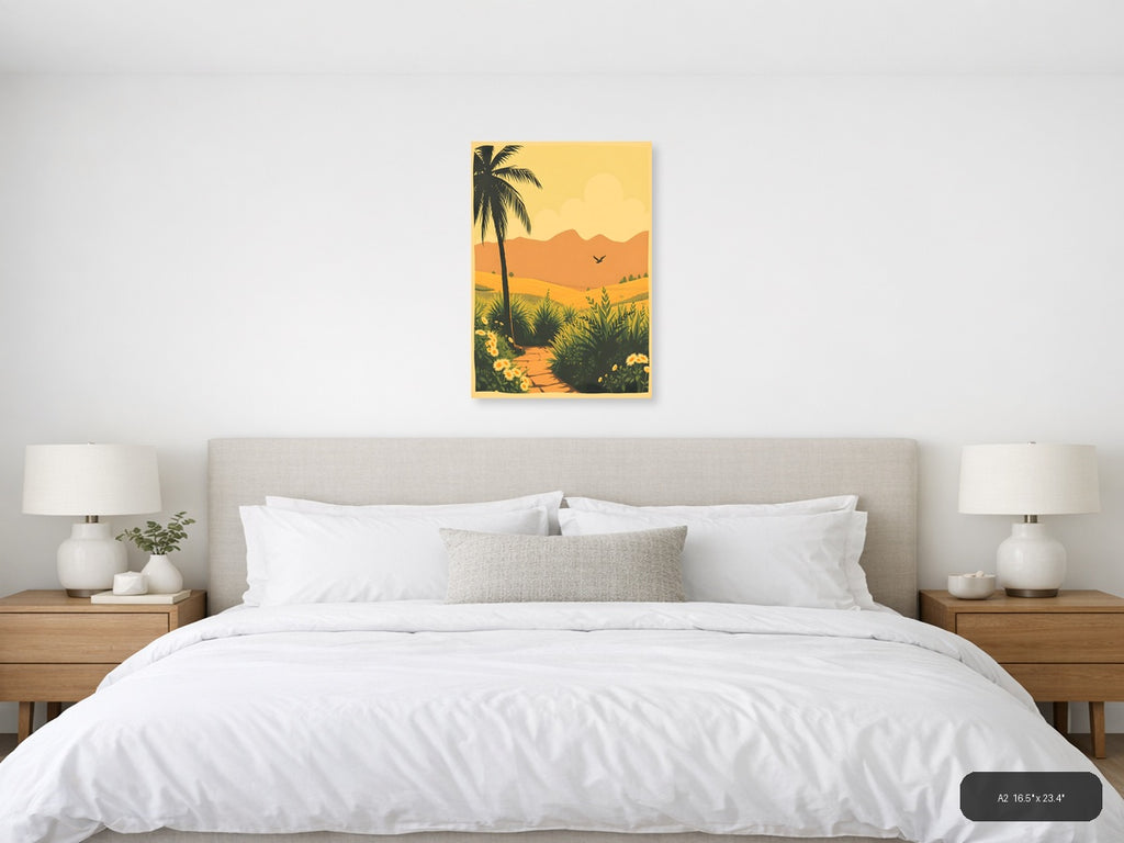 Vintage Desert Landscape with Palm Tree Wall Art — A2 / Bedroom