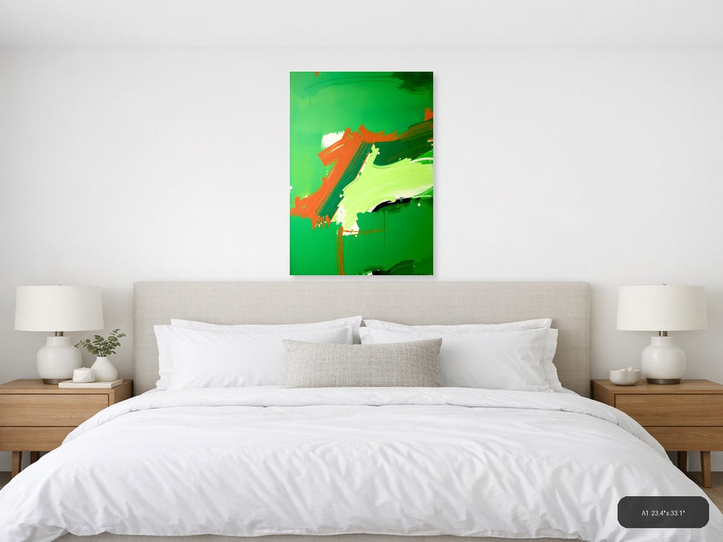 Abstract Orange & Lime Green Brushstroke Portrait Wall Art — A1 / Bedroom