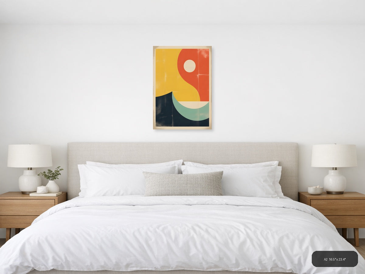 Vintage Geometric Sun and Moon Abstract Wall Art — A2 / Bedroom
