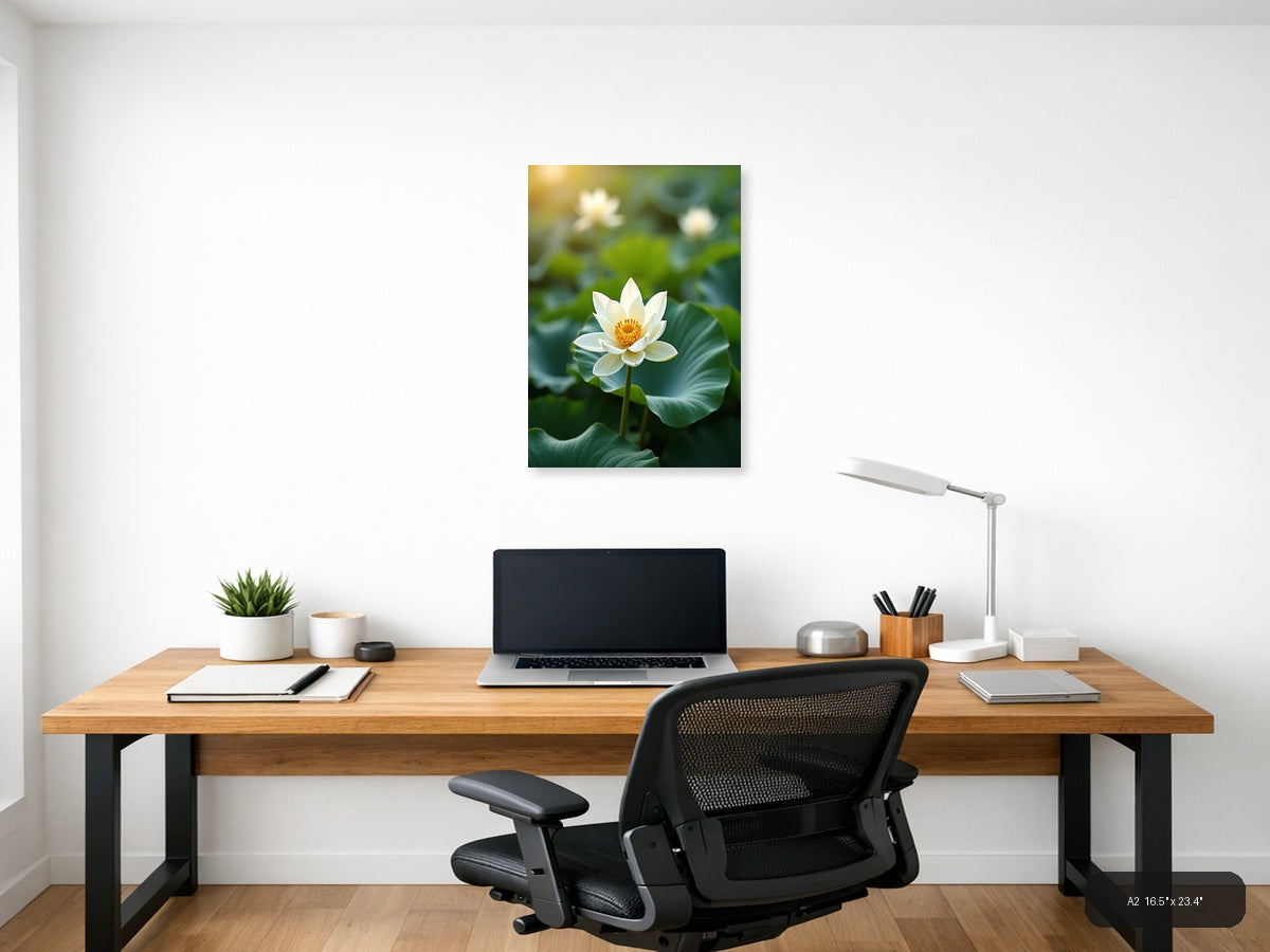 White Lotus Flower Botanical Portrait Wall Art — A2 / Office