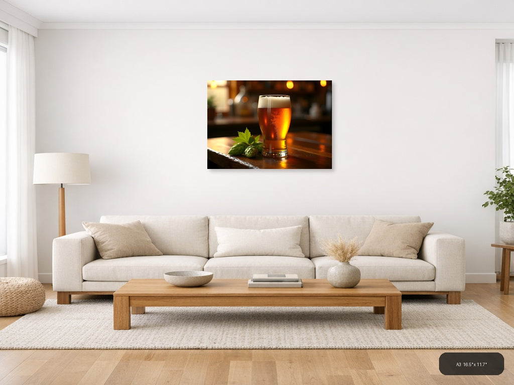 Craft Beer with Hops Photography Wall Art — A3 / Living Room