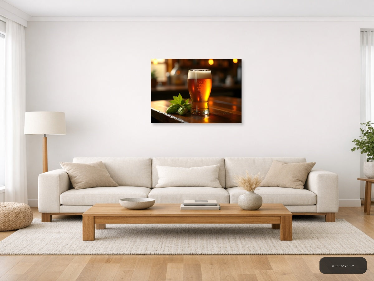 Craft Beer with Hops Photography Wall Art — A3 / Living Room