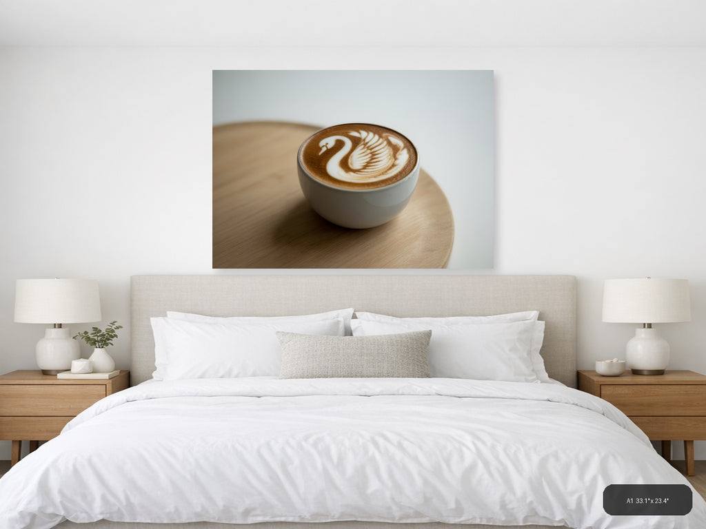 Minimalist Swan Latte Art Coffee Wall Art — A1 / Bedroom