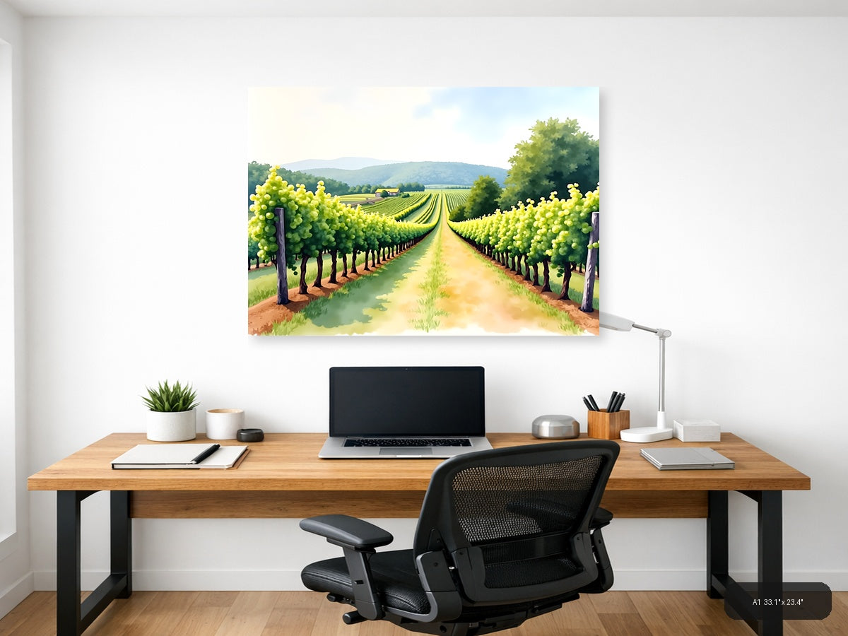 Vineyard Path Watercolor Landscape Wall Art — A1 / Office