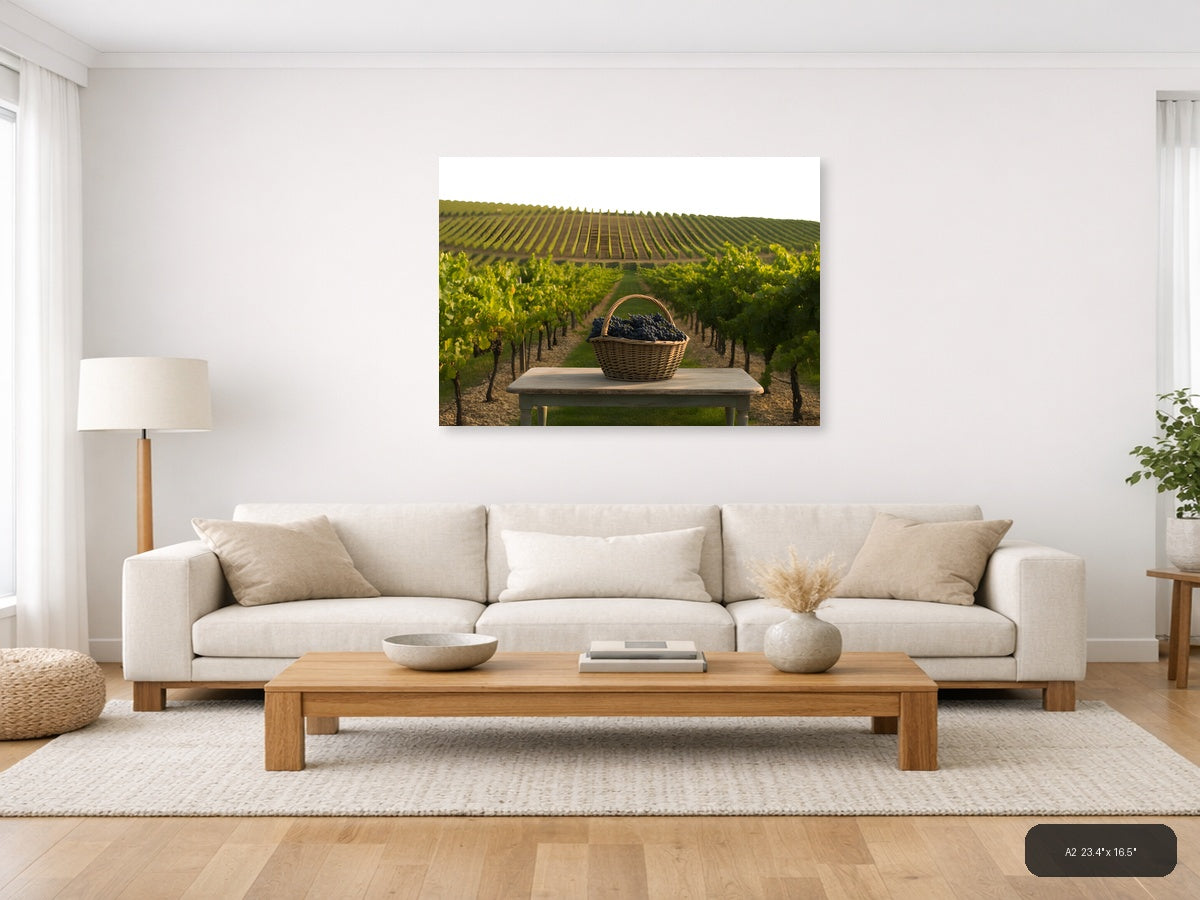 Vineyard Harvest Basket Minimalist Landscape Wall Art — A2 / Living Room