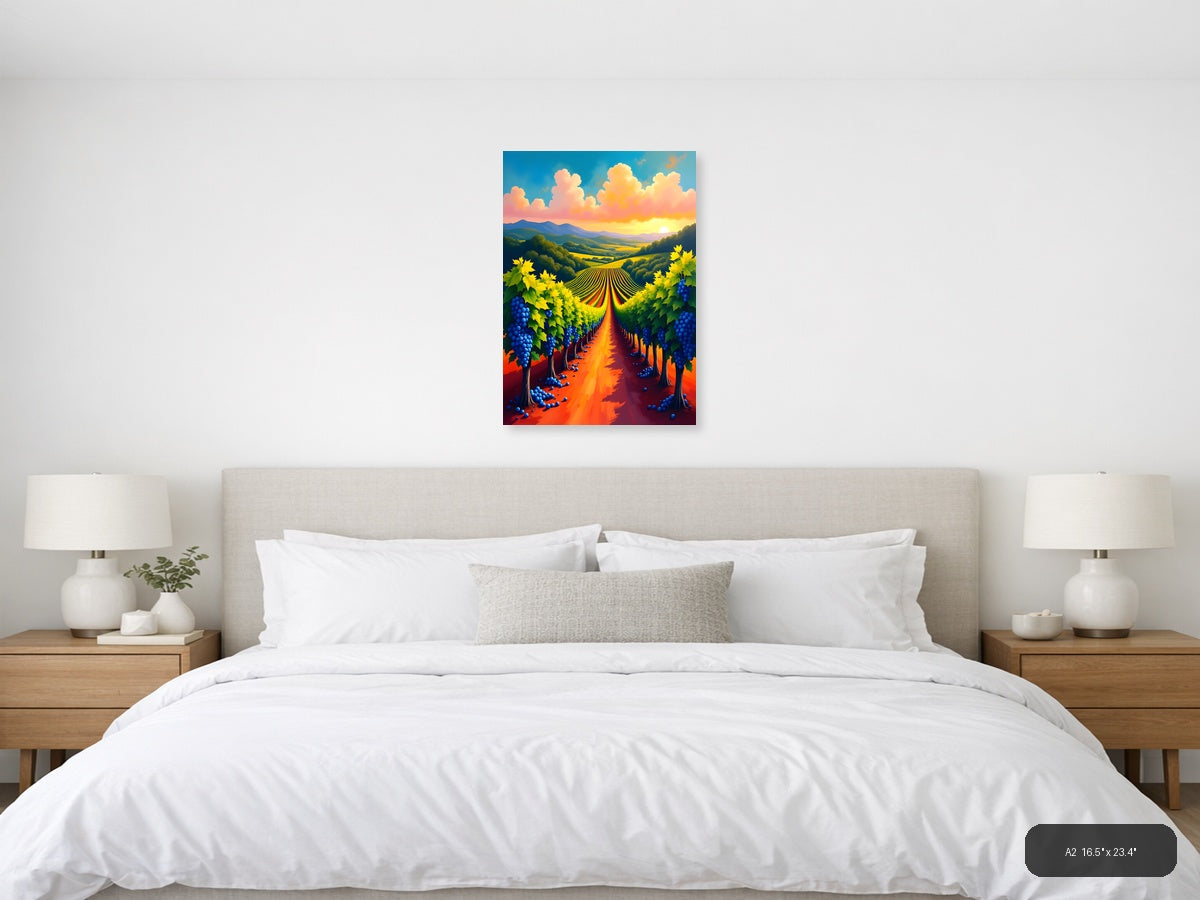Vibrant Vineyard Sunset Abstract Landscape Wall Art — A2 / Bedroom