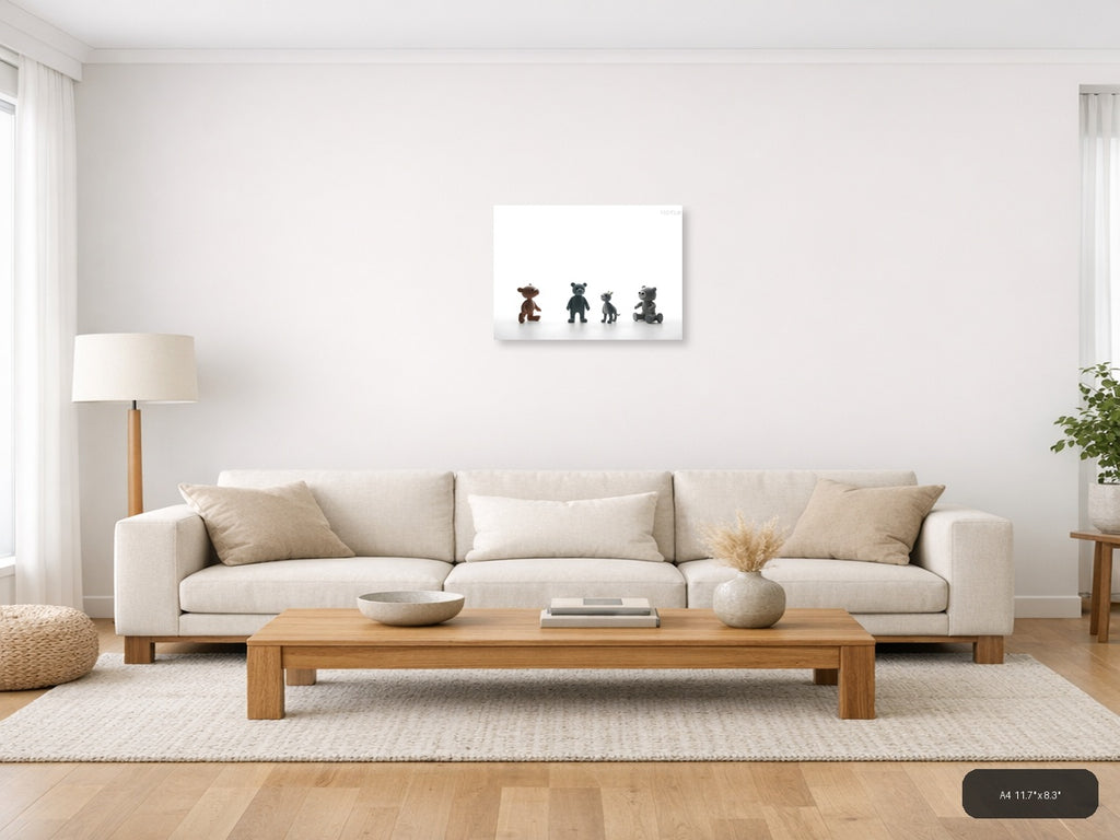 Minimalist Stuffed Animals Collection Landscape Wall Art — A4 / Living Room