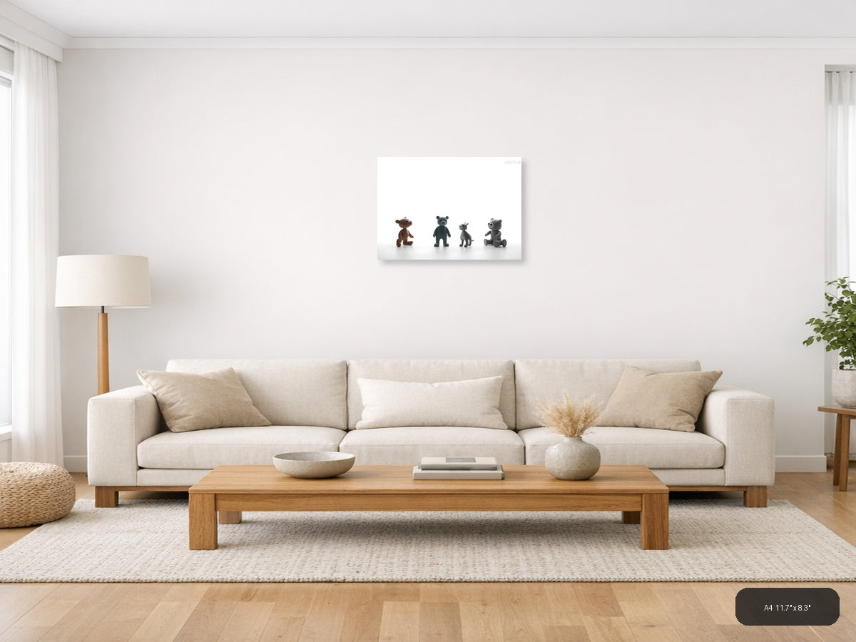 Minimalist Stuffed Animals Collection Landscape Wall Art — A4 / Living Room