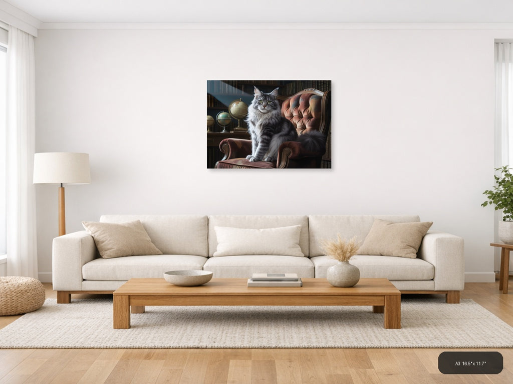 Majestic Gray Tabby Cat Portrait Photography Wall Art — A3 / Living Room