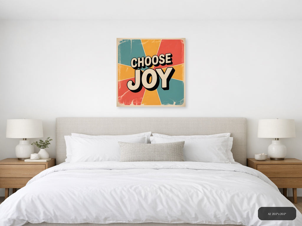 Choose Joy Vintage Retro Sunburst Square Wall Art — A2 / Bedroom