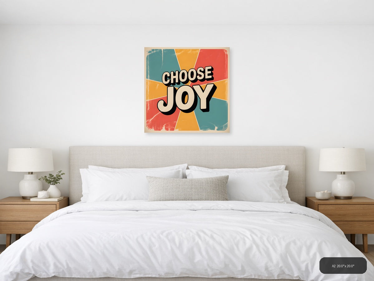 Choose Joy Vintage Retro Sunburst Square Wall Art — A2 / Bedroom