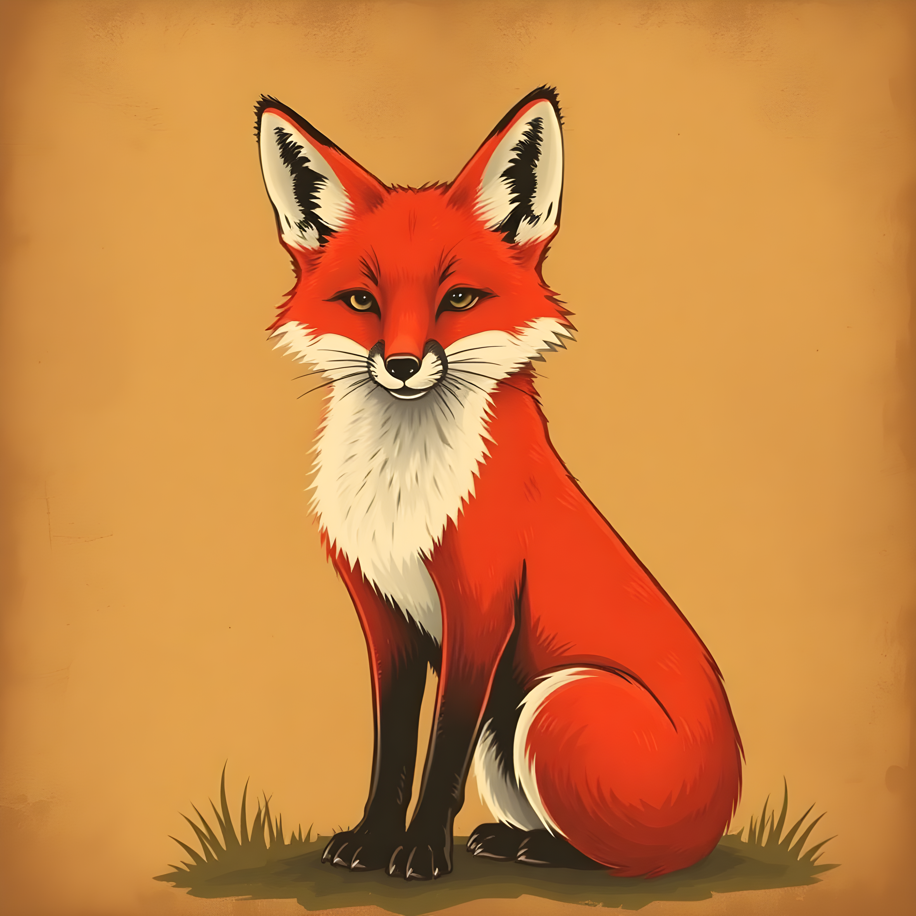 Vintage Red Fox Portrait Square Wall Art