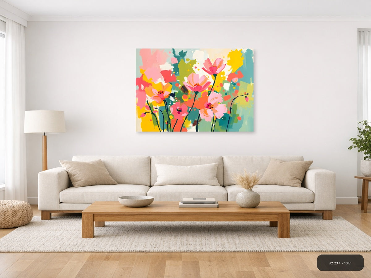Colorful Abstract Flowers Landscape Wall Art — A2 / Living Room