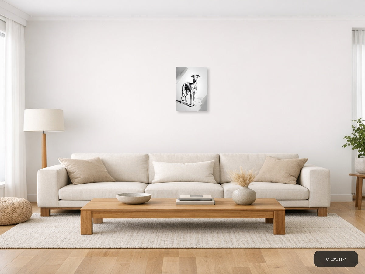 Greyhound Dog Line Art Portrait Wall Art — A4 / Living Room
