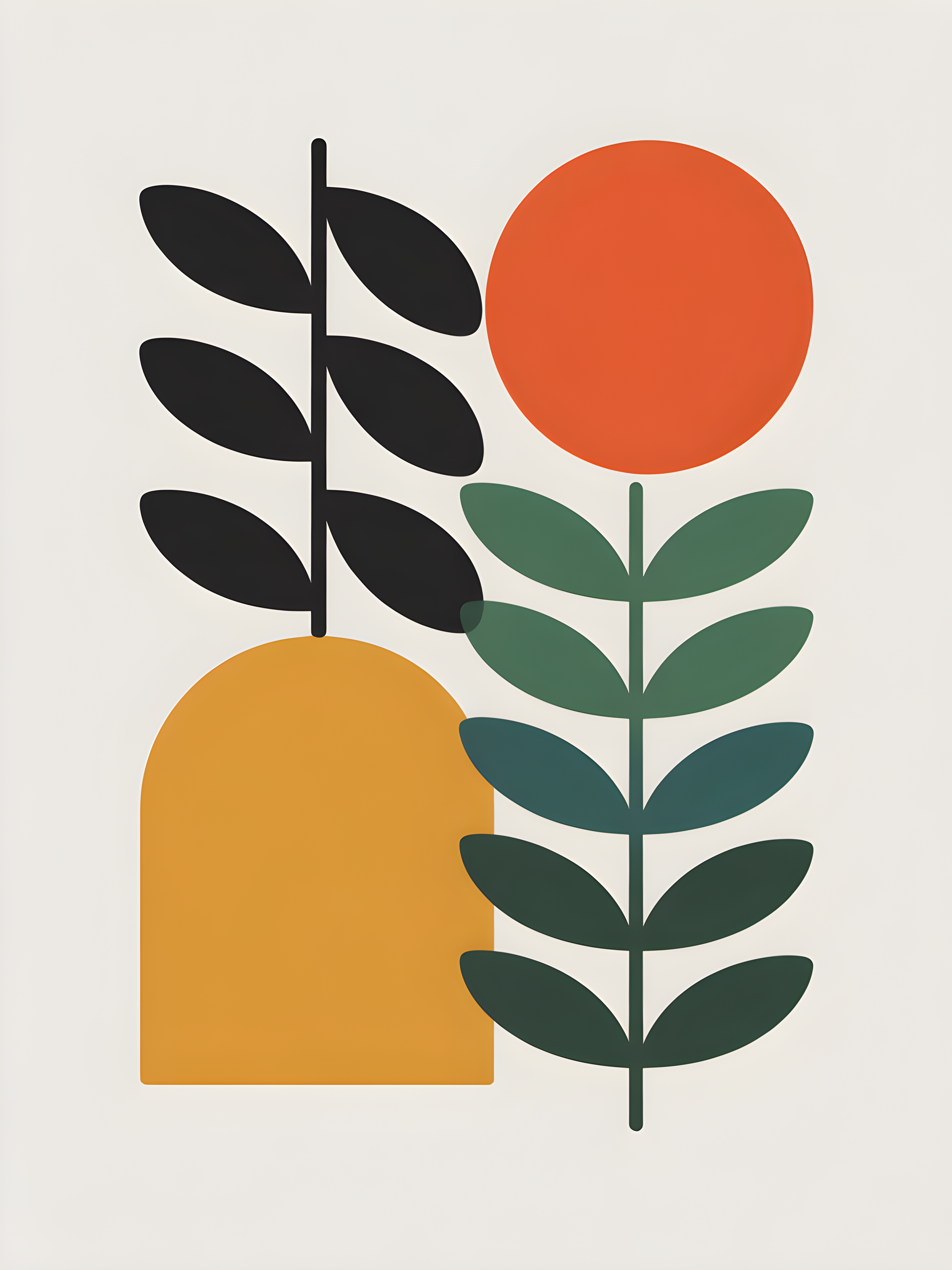 Minimalist Abstract Plant with Sun Circles Wall Art