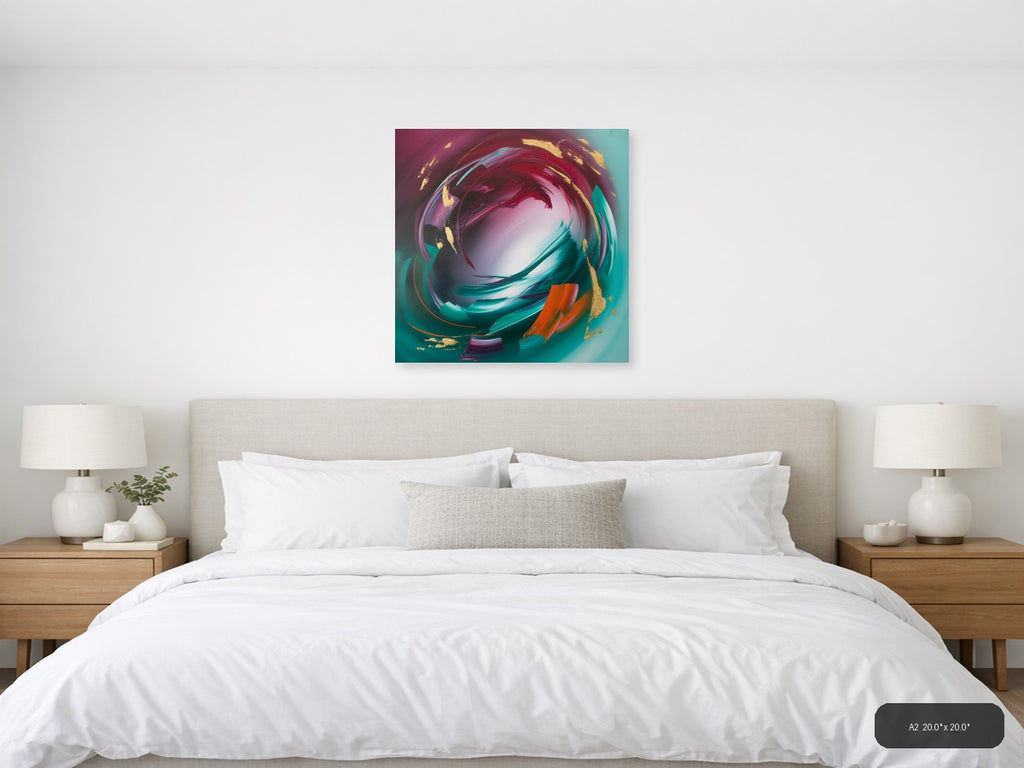 Abstract Swirl in Teal, Magenta & Gold Wall Art — A2 / Bedroom